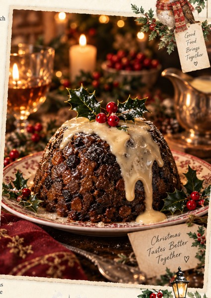 Christmas Pudding in festlicher Christmas-Kitchen-Stimmung